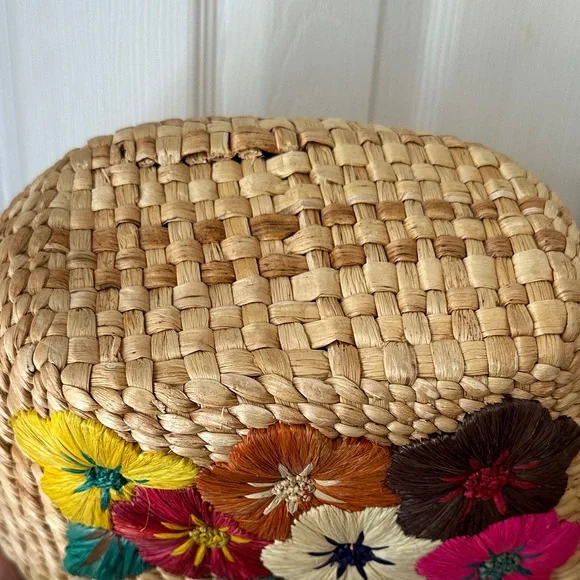 Floral Embroidered Straw Tote Bag - Picture 7 of 10